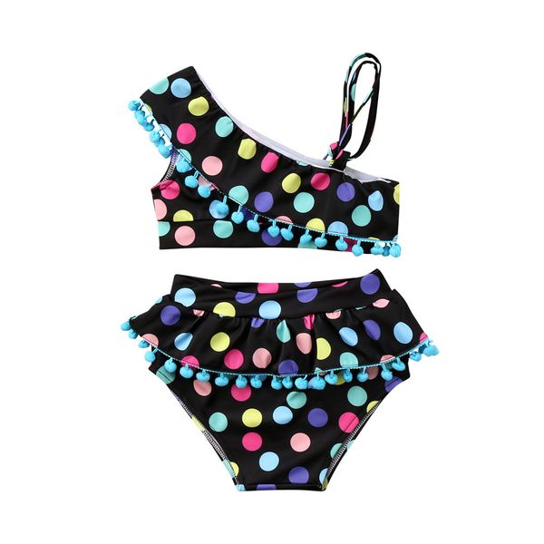 2019 new baby girls two-piece swimwear bathing swim suit dot print tassles beachwear children biquini toddler kids bikini